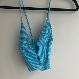 Zara Blue and Teal Wavy Stripes Cropped Tank Top